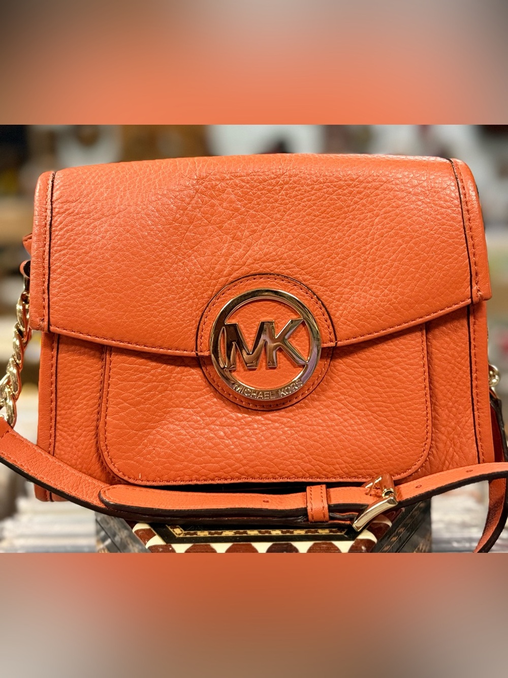 Michael Kors Fulton Orange Leather Crossbody Bag